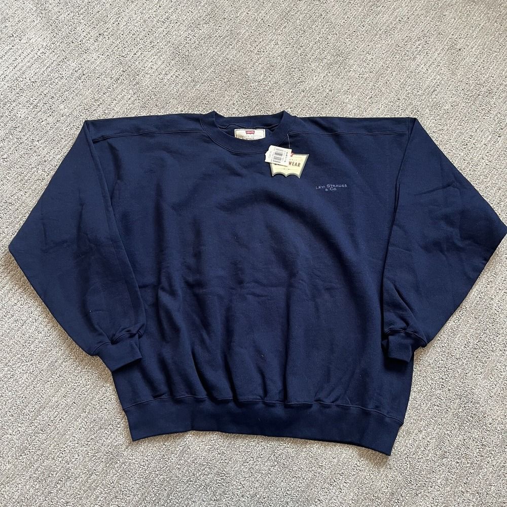 Vintage NWT Levis Embroidered Crewneck Sweatshirt Size XXL Blue USA